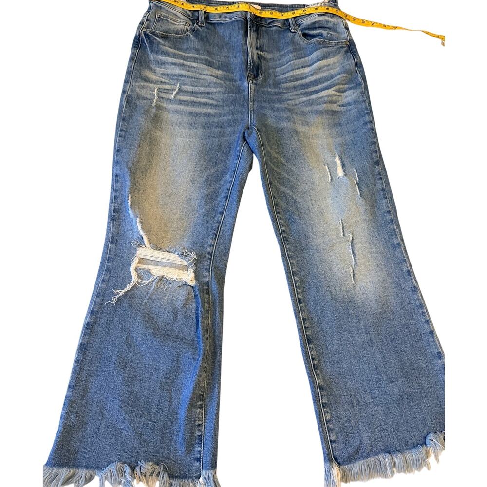 Risen Jeans Distressed Wide Leg Raw Fringe Hem Denim 34 Waist - Picture 2 of 7